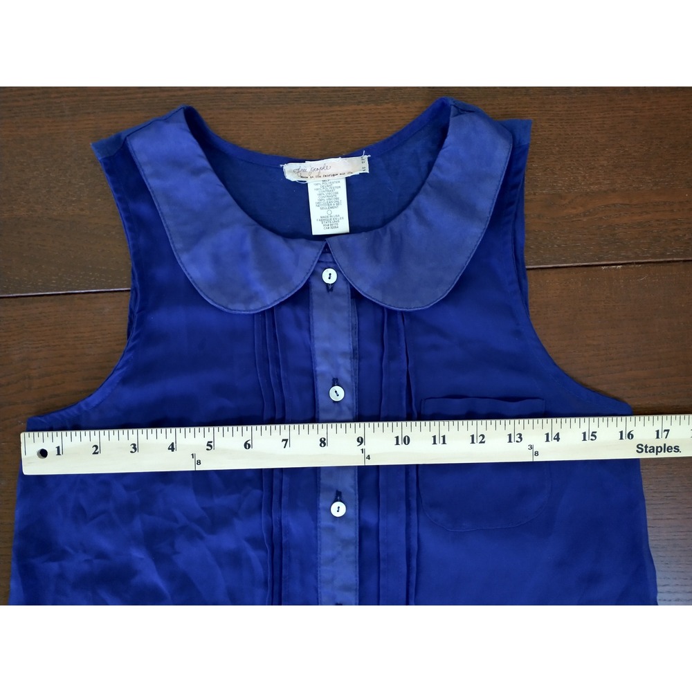 Free People Cobalt Blue Sheer Peter Pan Collar Button Up Blouse w/ Pocket XS